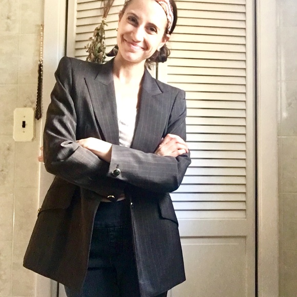 {Escada} Wool & Mohair Dark Grey Pinstripe Blazer - Picture 3 of 8